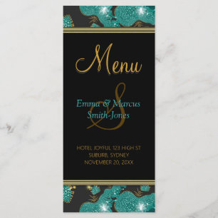Menu Turquoise Gold Sparkly Coral Beach Night Mariage M
