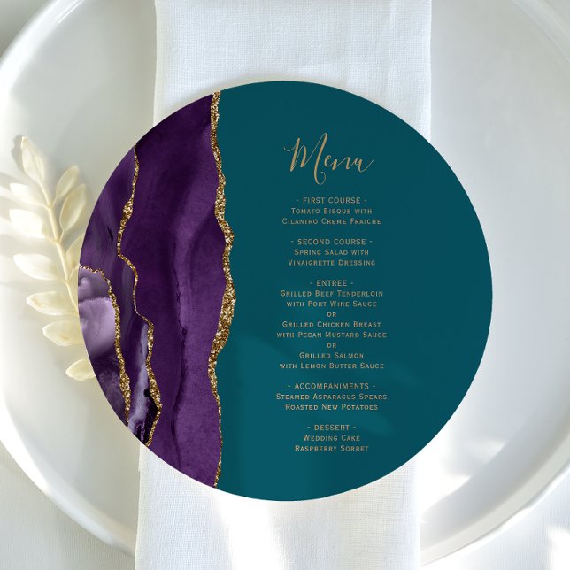 Menu Turquoise Mariage  d'âge d'or violet arrondi (Créateur téléchargé)