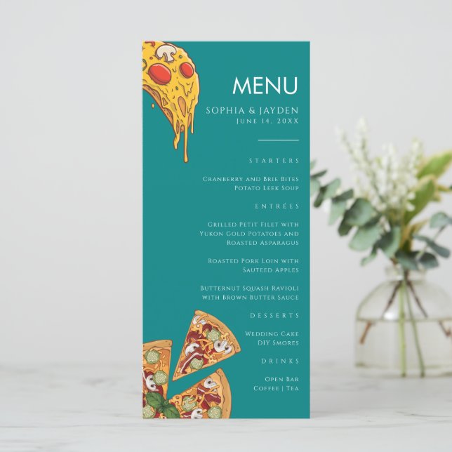 Menu Turquoise Vert Bleu PIZA Moderne Minimal Mari (Debout devant)