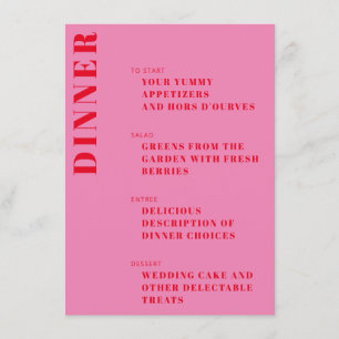Menu Typographie audacieuse rose vif et rouge Mariage m