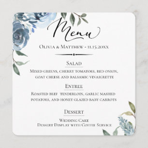 Menu Typographie chic Dusty Blue Botanical Mariage
