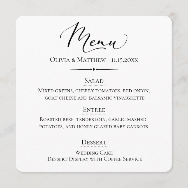 Menu Typographie chic Dusty Mariage bleu (Devant)