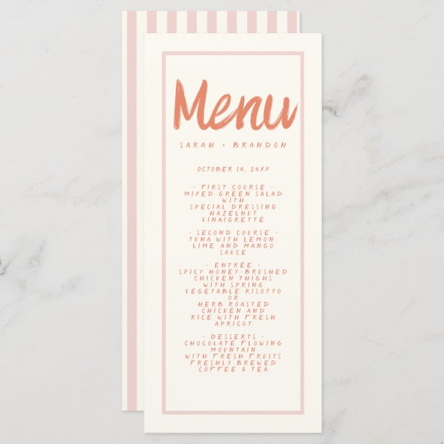Menu Typographie d'écriture manuscrite rouge rose Retro (Devant / Derrière)