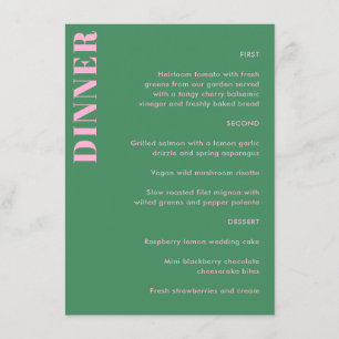 Menu Typographie Gras Rose Vert Simple Dîner de Mariage
