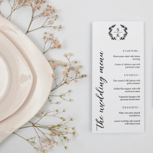 Menu Typographie Laurel Wreath Monogramme Mariage