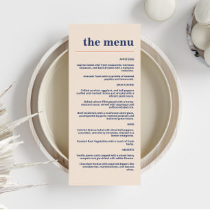 Menu Typographie moderne Gras Mariage Marine Apricot Or