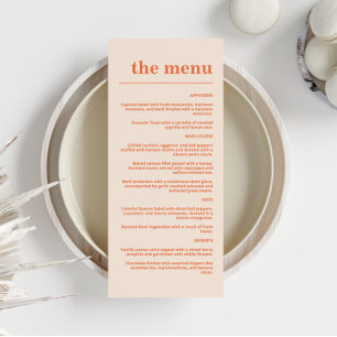 Menu Typographie moderne Gras Mariage Orange Navy Bleu