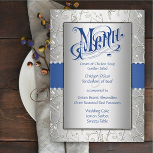 Menu Typographie Monogramme Royal Blue Silver Mariage