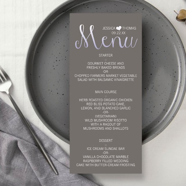 Menu Typographie Ombré moderne Mariage violet et gris (Créateur téléchargé)