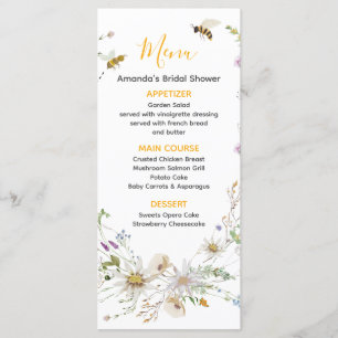 Menu Un petit Baby shower Fleur sauvage d'abeilles à mi