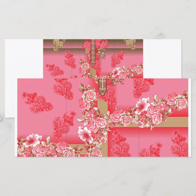 Menu une conception d'un fond rose et or avec un rouge  (Devant / Derrière)