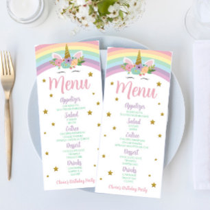 Menu Unicorn Rainbow Parties scintillant Stars Annivers