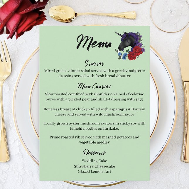 Menu Unicorne NoireFleurs De Sage Rouge Violet (Créateur téléchargé)