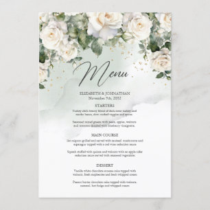 Menu Unique Elégant Roses Blanches Floral Jardin vert