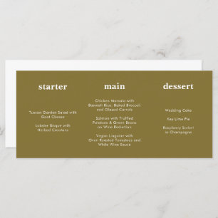 Menu Unique moderne Golden Olive Horizontal Mariage