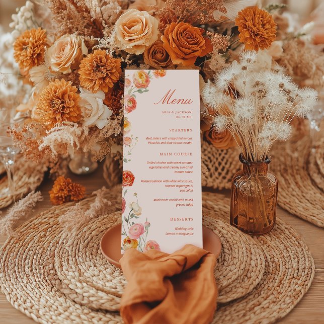 Menu Vérone Coucher de soleil Orange Floral Mariage pla (Créateur téléchargé)