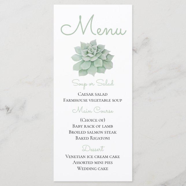 Menu Vert Aquarelle Succulent Cactus Mariage (Devant)