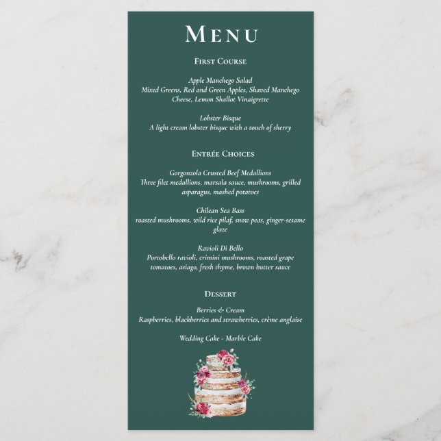 Menu vert foncé, bordeaux et blush boho (Devant)