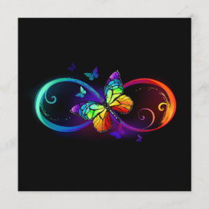 Menu Vibrant infinity with rainbow butterfly on black