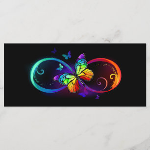 Menu Vibrant infinity with rainbow butterfly on black