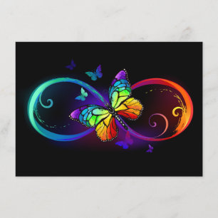 Menu Vibrant infinity with rainbow butterfly on black