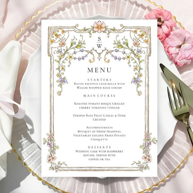 Menu Victorian Ornate Grace Bohemian Dîner Mariage (Créateur téléchargé)