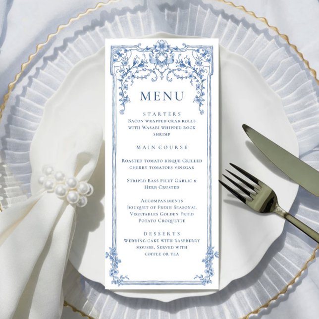 Menu Victorian Ornate Grace Floral Blue Mariage Dîner (Créateur téléchargé)