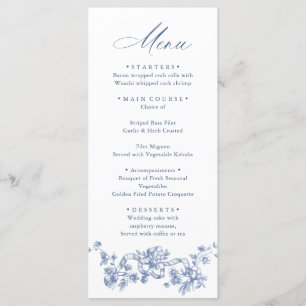 Menu Victorien Ornate Grace Floral Dusty Mariage bleu