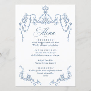 Menu Victorien Ornate Grace Floral Dusty Mariage bleu