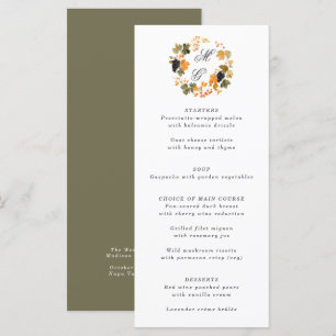 Menu Vignoble Monogram Fall Wreath Vineyard Mariage