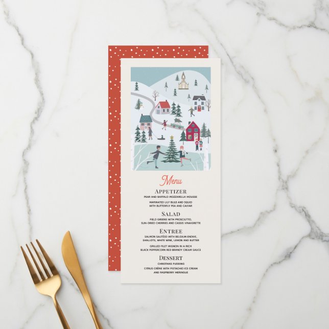 Menu Village de Noël Patinage sur glace Dîner férié (Devant/Arrière en situation)