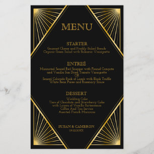 Menu vintage Art Déco Black Gold Mariage