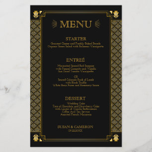 Menu vintage Art Déco Black Gold Mariage