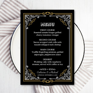 Menu Vintage Art Déco Elégant Black White Gold Mariage
