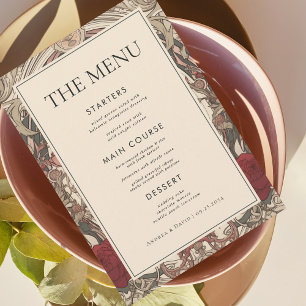 Menu Vintage Art Nouveau Floral Bourgogne Mariage