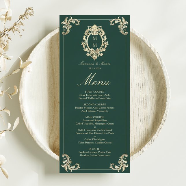Menu Vintage Baroque Emerald Mariage (Créateur téléchargé)