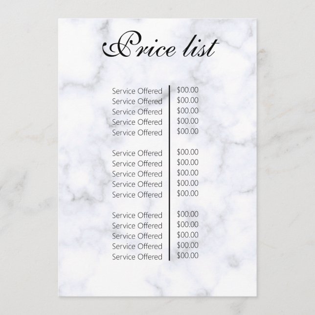 Menu Vintage Beauty Salon Price List (Devant)