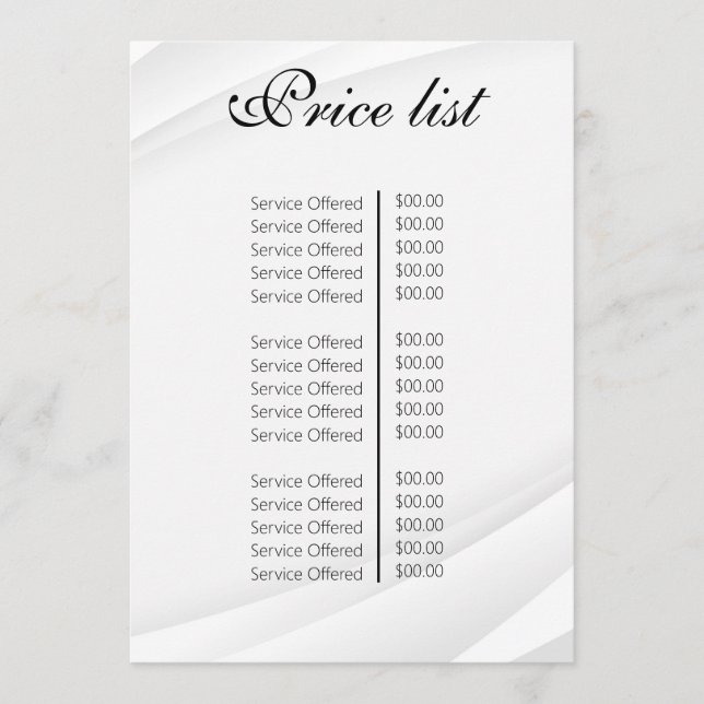 Menu Vintage Beauty Salon Price List (Devant)