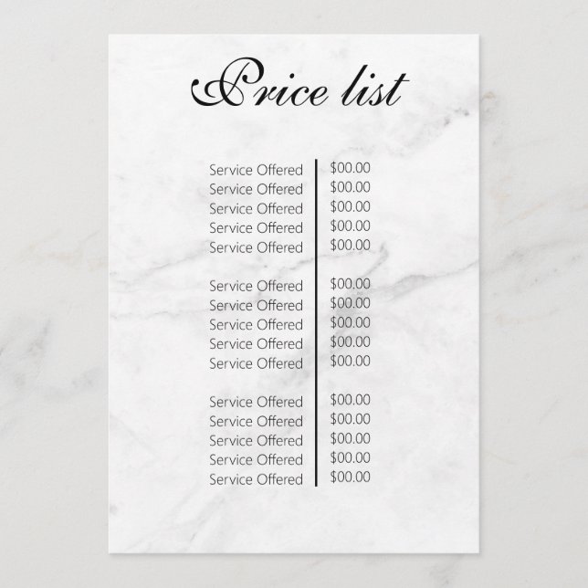 Menu Vintage Beauty Salon Price List (Devant)