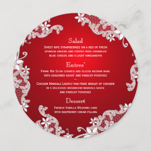 Menu vintage blanc dentelle rouge ronde