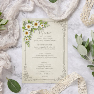 Menu Vintage blanc marguerite Floral romantique Rustiqu