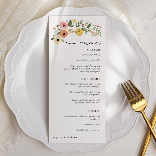 Menu vintage Boho Floral Mariage (Créateur téléchargé)