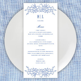 Menu Vintage Cadre Floral Bleu Mariage élégant