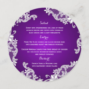 Menu vintage Country White Lace & Purple Round Men