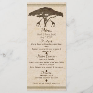 Menu vintage de mariage de safari d'arbre africain