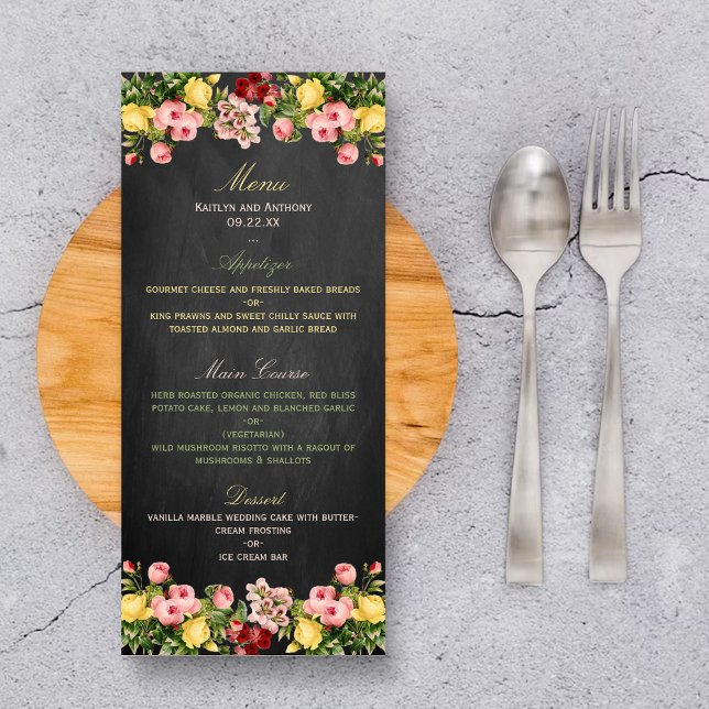 Menu vintage Floral Chalkboard Mariage (Créateur téléchargé)