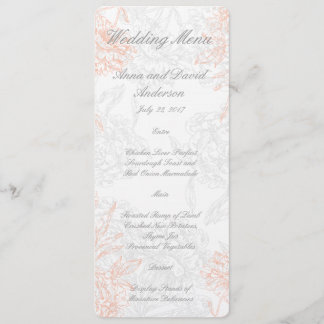 Menu vintage floral gris de corail de mariage