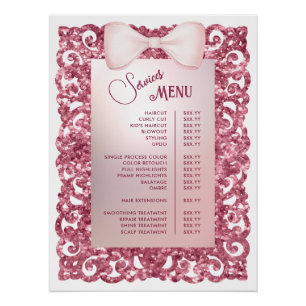 Menü "Vintage Glitzer-Frame-rosa-Bow-Dienste" Poster