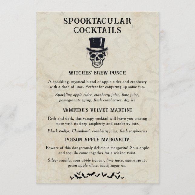 Menu Vintage Halloween Spooktacular Signature Cocktail (Devant)