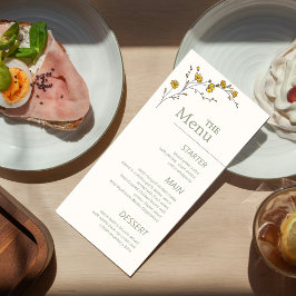 Menu Vintage Jaune Floral Élégant Vert Rustique